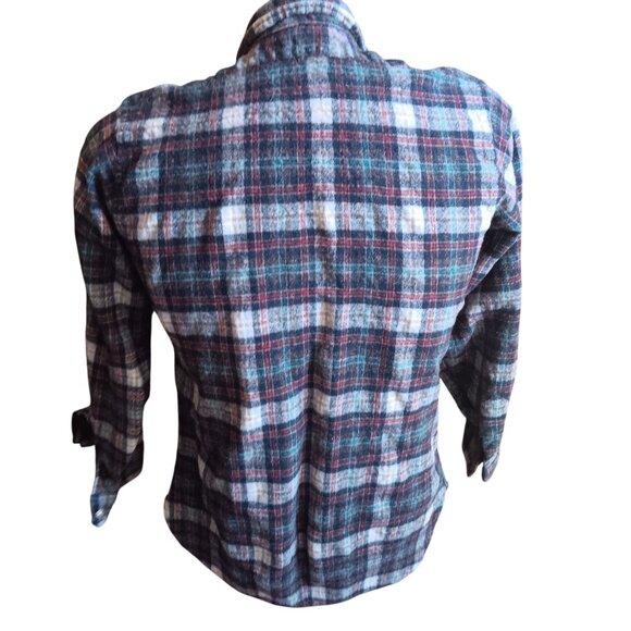 Small Vintage Plaid WoolFlannel Shirt Quilted Collar Lining 1970's Lumberjack - Picture 4 of 6